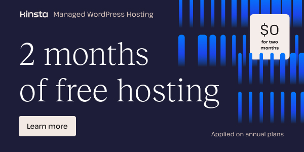 Kinsta banner showing 2 months free offer for annual subscription