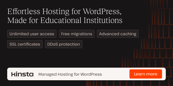 Kinsta managed hosting banner for educational institutions